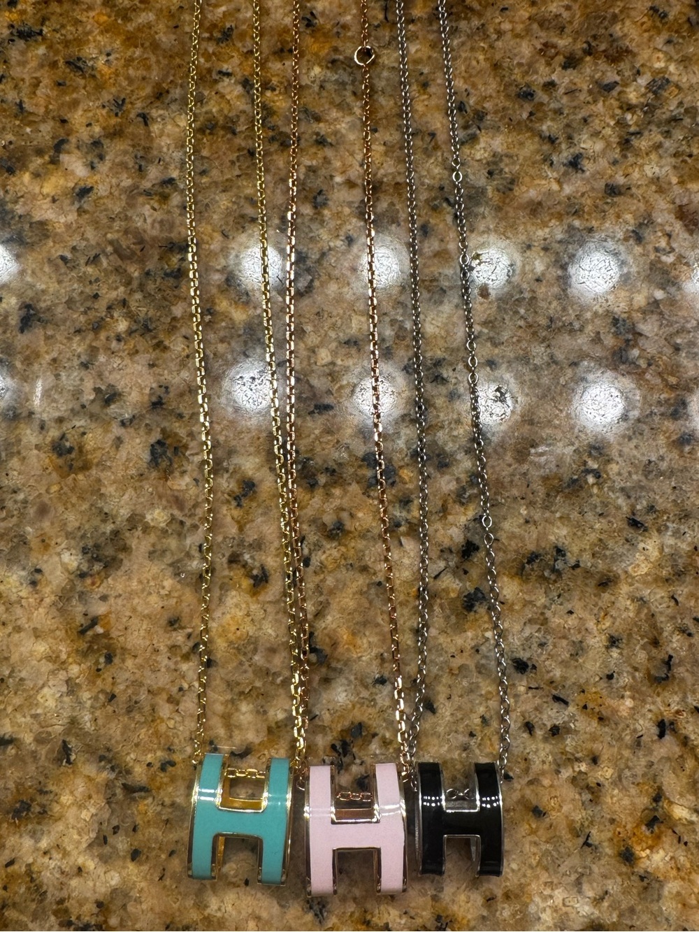 Similar to Enamel H Pendant Necklace - Turquoise, Pink, Black With a H Dust Bag